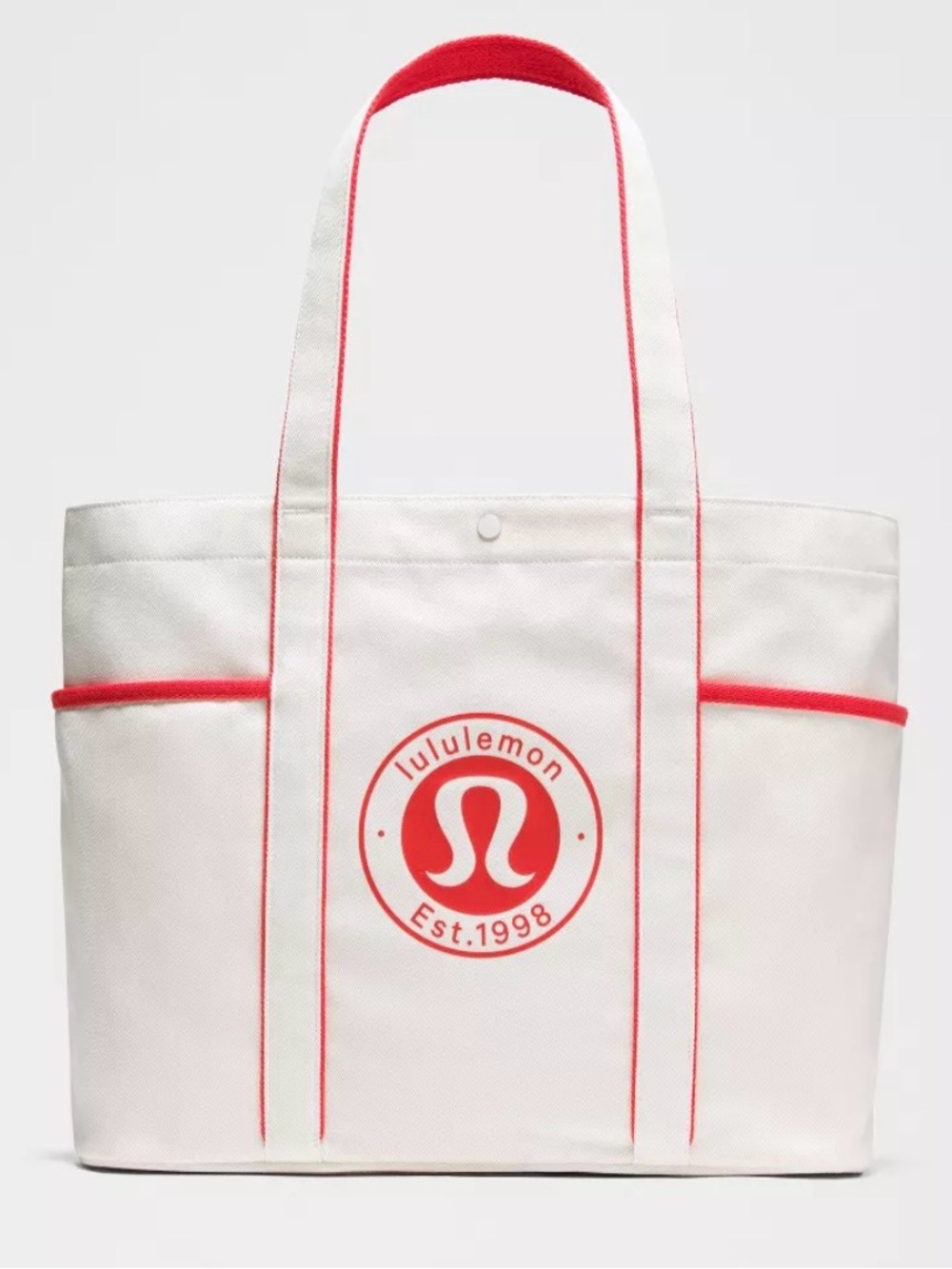 Lululemon NWT Daily Multi Pocket Canvas Tote Bag 20L Cream Red Trim